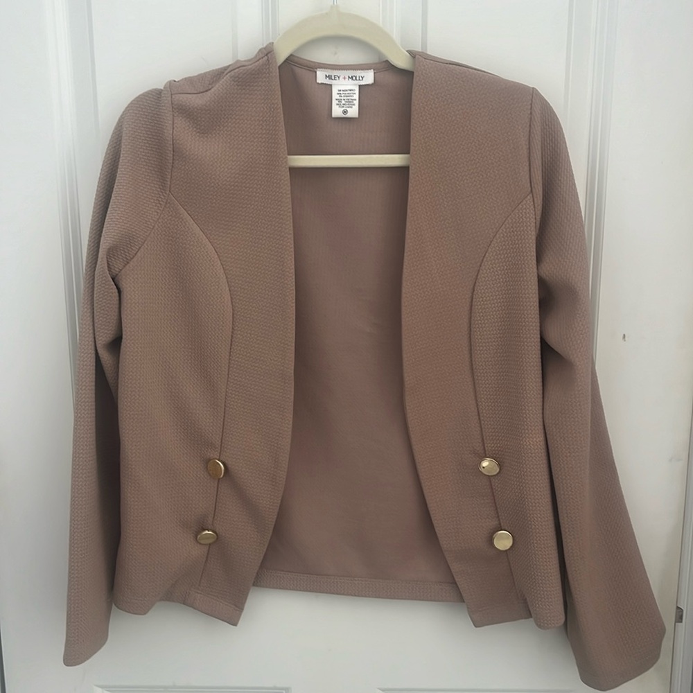 Tan suit jacket with gold buttons size medium